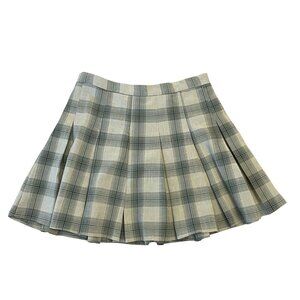 Lush Plaid Pleated Mini Skirt - Sage Green & Gray - Y2K Academy Style